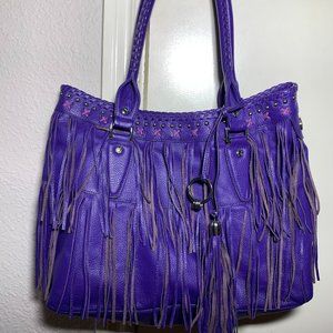 Chi by Carlos Falchi Purple Leather Fringe shoulder bag
